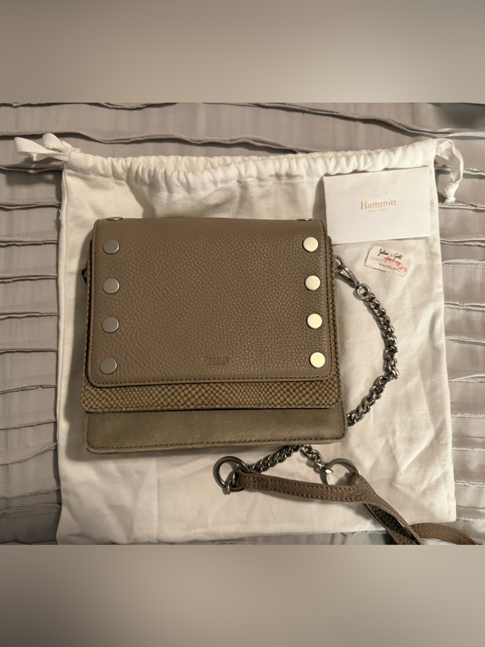 Hammitt Gray Leather Messenger with Silver Chain